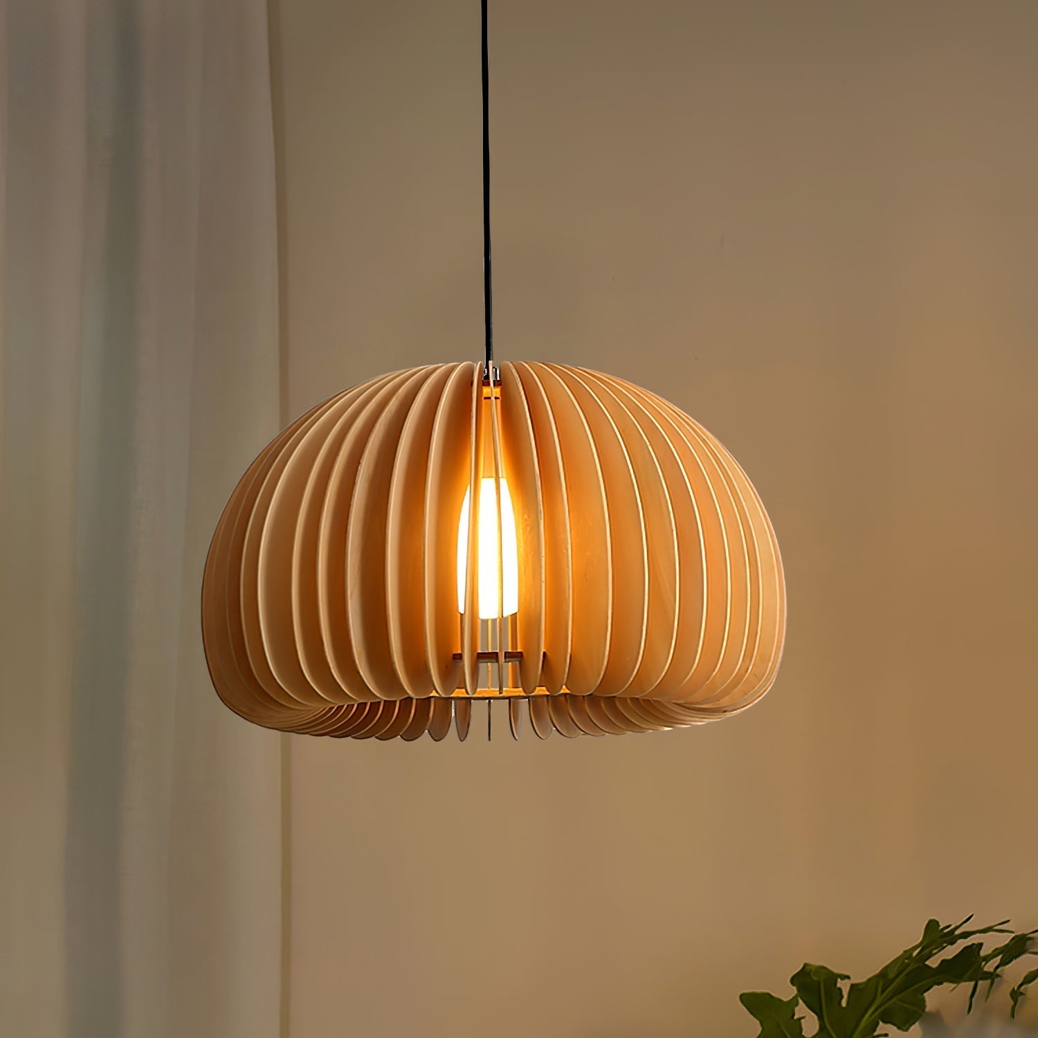 Lampada a sospensione da soffitto con zucca in legno