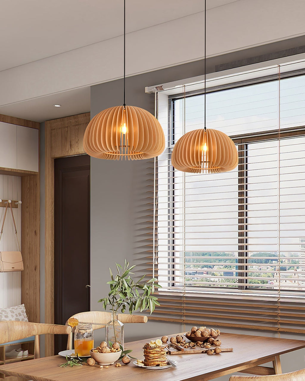 Lampada a sospensione da soffitto con zucca in legno