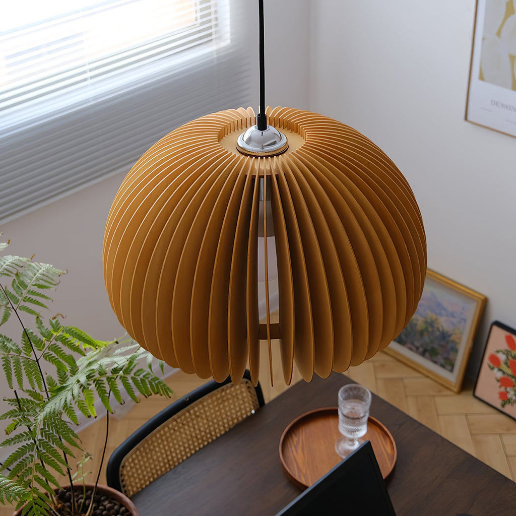 Lampada a sospensione da soffitto con zucca in legno