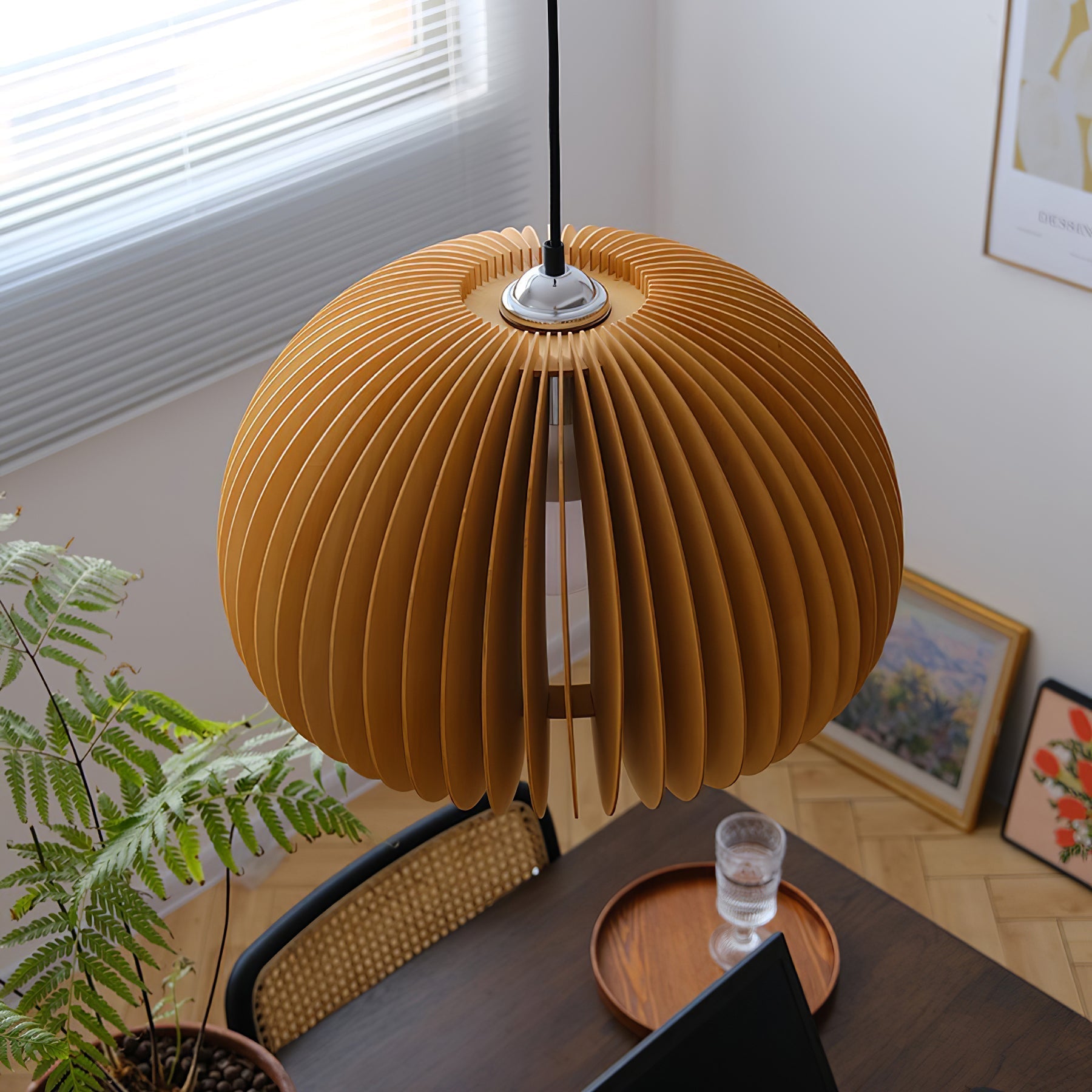 Lampada a sospensione da soffitto con zucca in legno