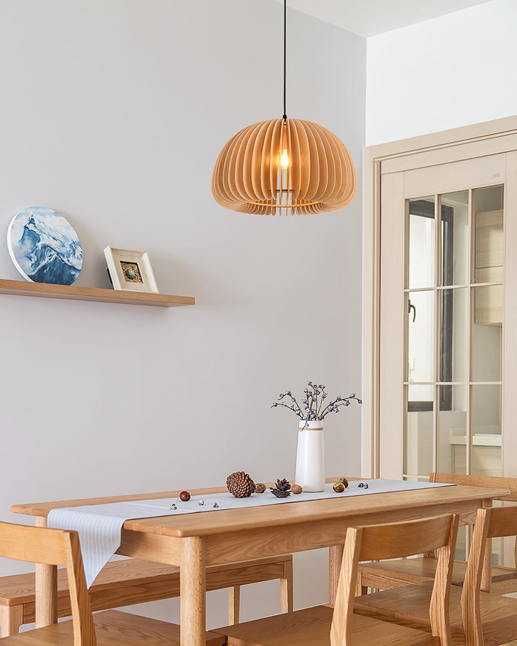 Lampada a sospensione da soffitto con zucca in legno