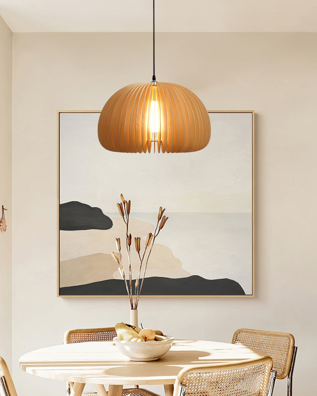 Lampada a sospensione da soffitto con zucca in legno