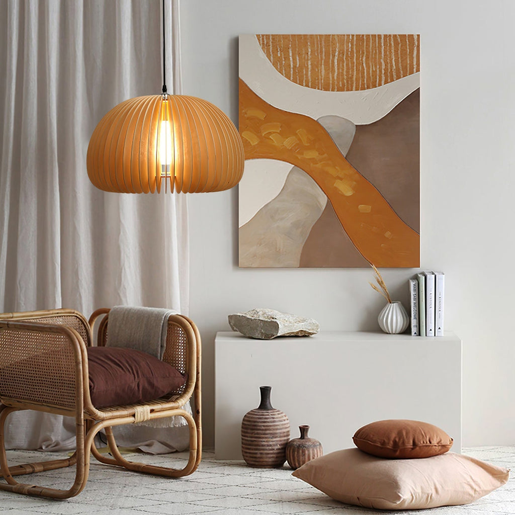 Lampada a sospensione da soffitto con zucca in legno