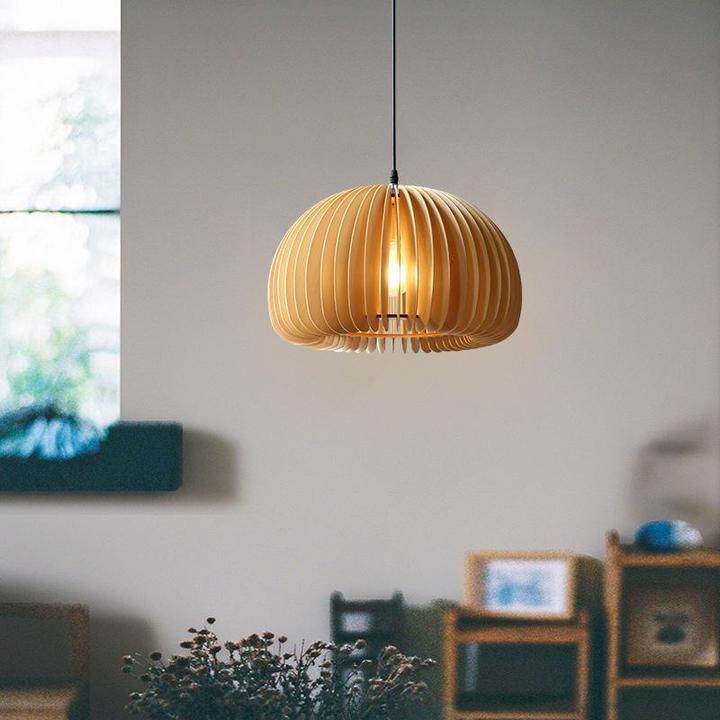 Lampada a sospensione da soffitto con zucca in legno