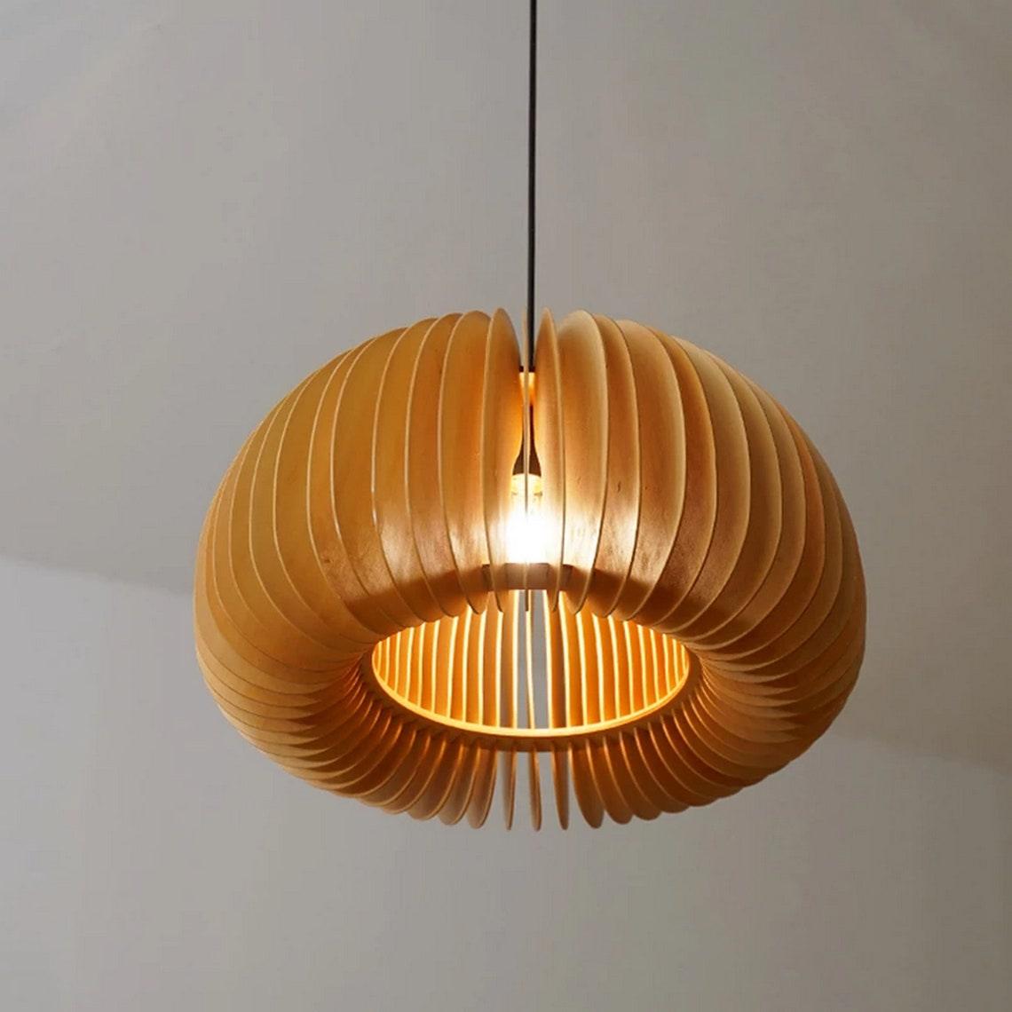 Lampada a sospensione da soffitto con zucca in legno