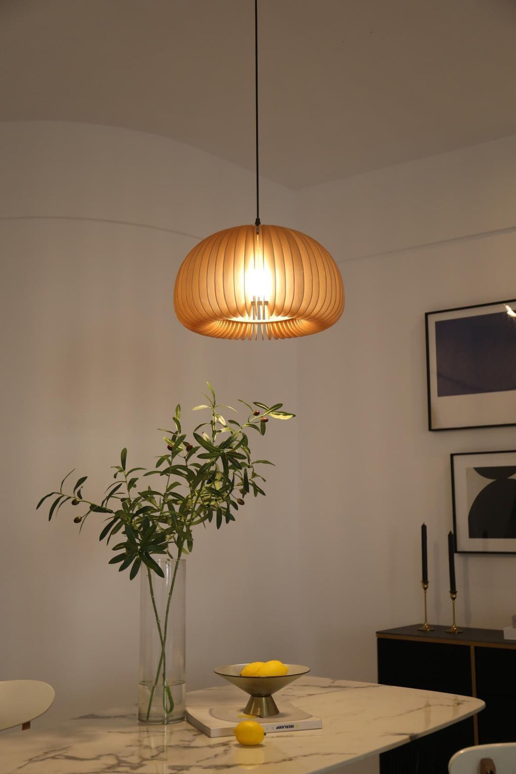 Lampada a sospensione da soffitto con zucca in legno