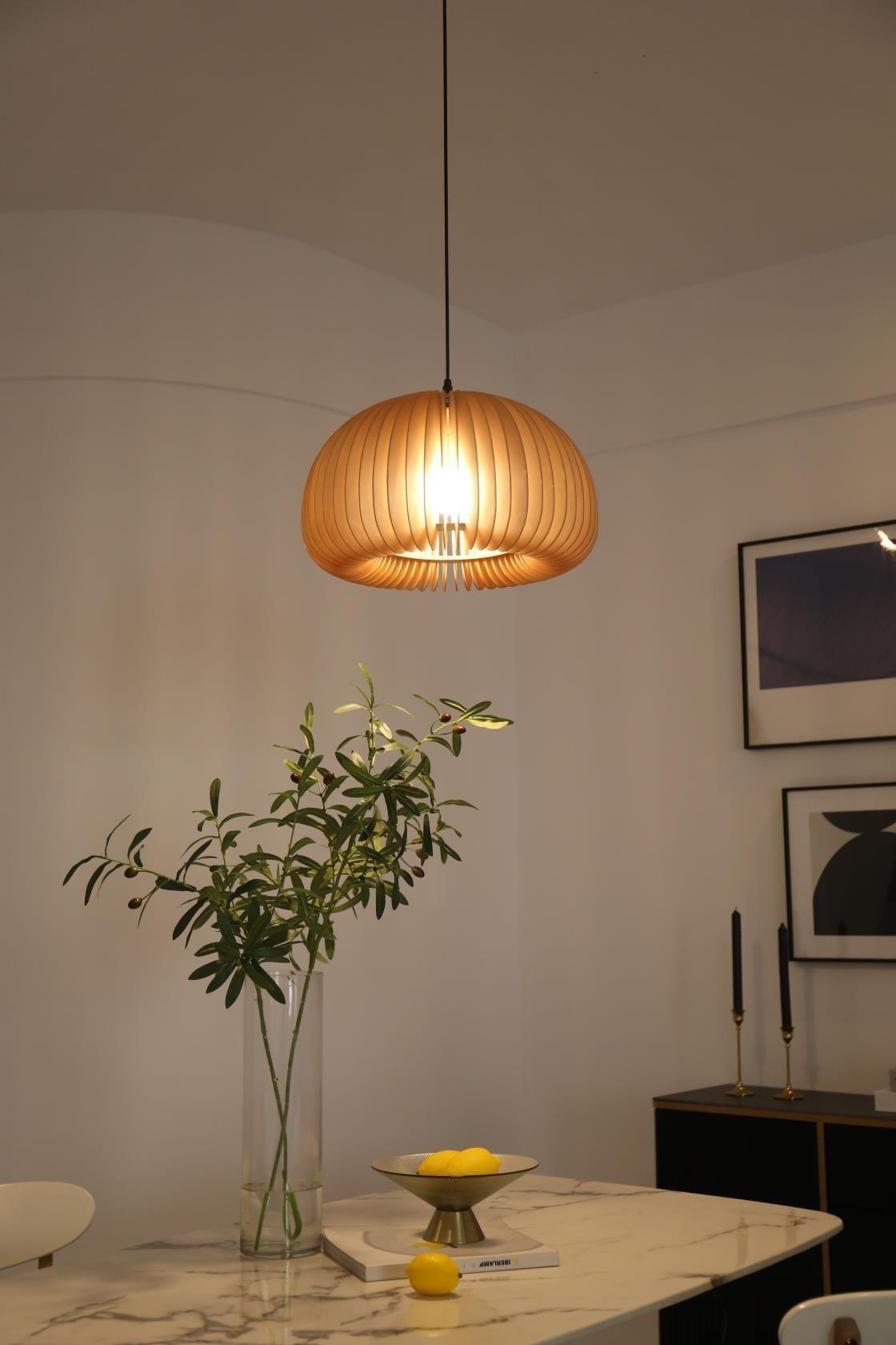 Lampada a sospensione da soffitto con zucca in legno