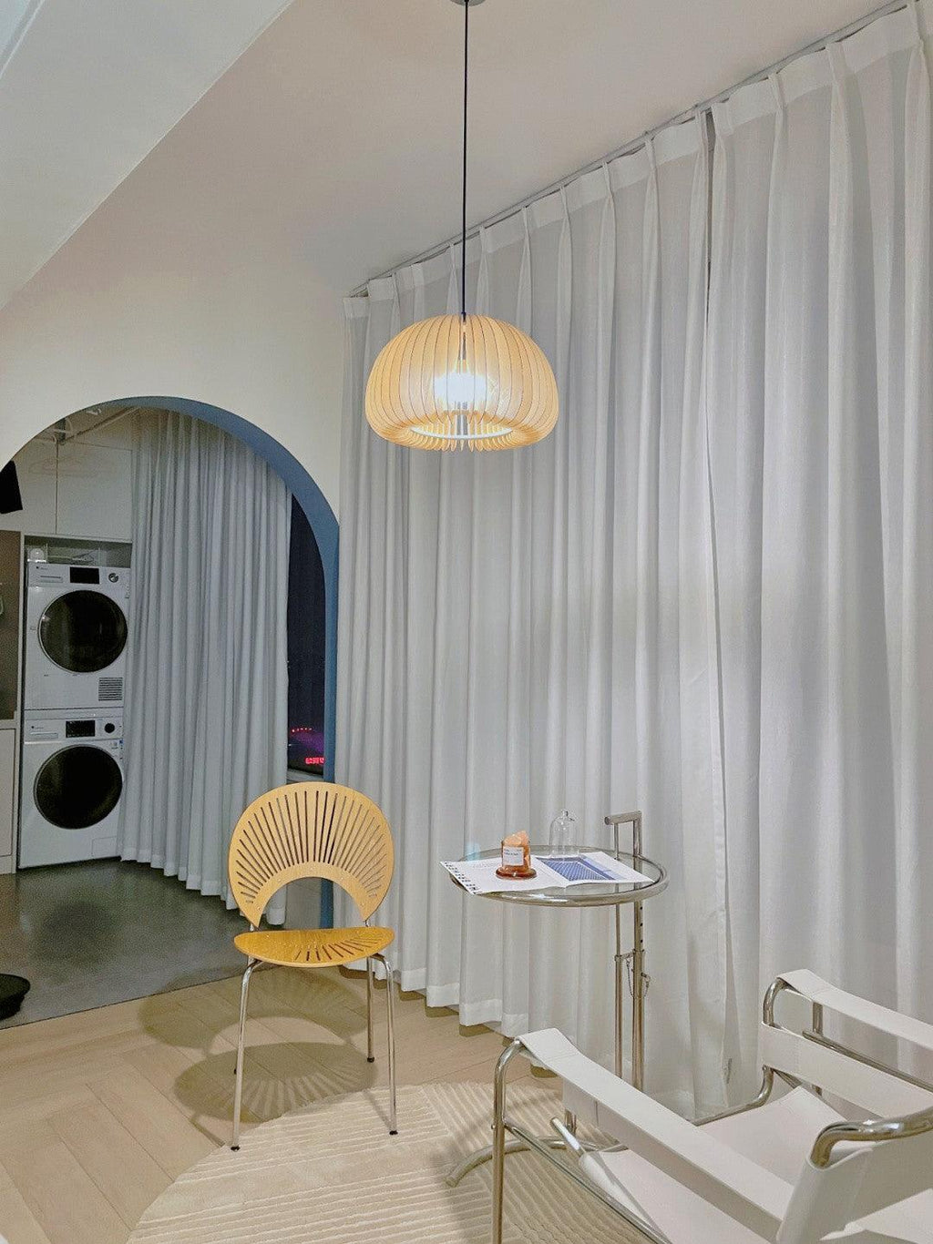 Lampada a sospensione da soffitto con zucca in legno