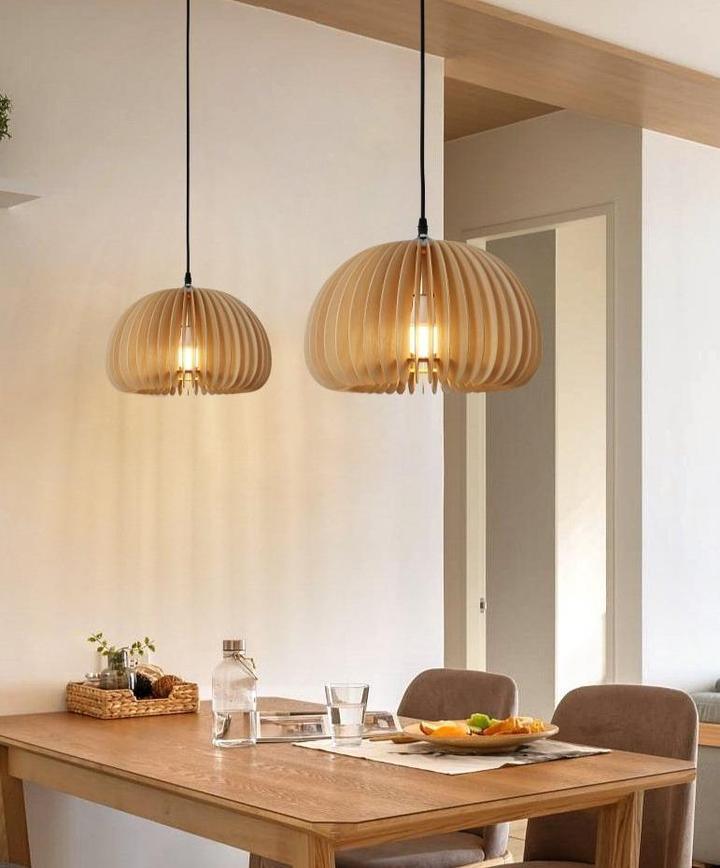 Lampada a sospensione da soffitto con zucca in legno