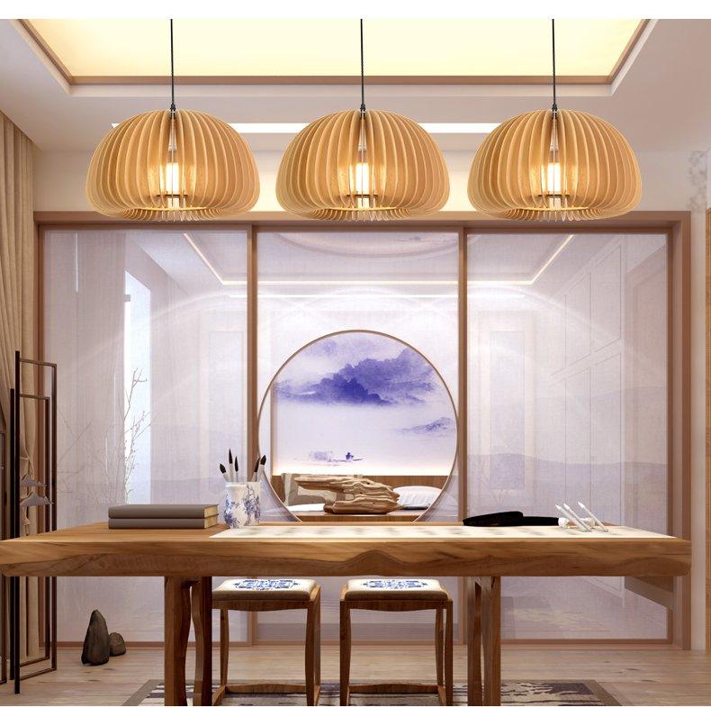 Lampada a sospensione da soffitto con zucca in legno
