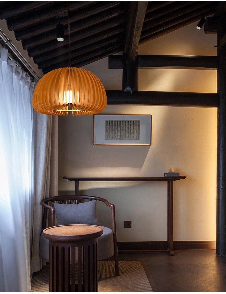Lampada a sospensione da soffitto con zucca in legno