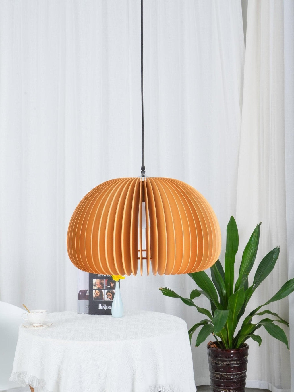 Lampada a sospensione da soffitto con zucca in legno