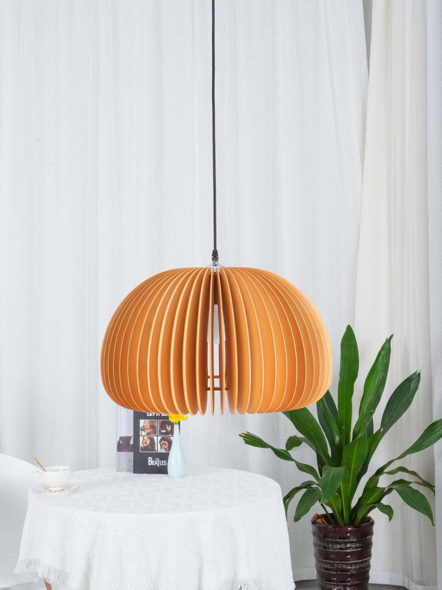 Lampada a sospensione da soffitto con zucca in legno