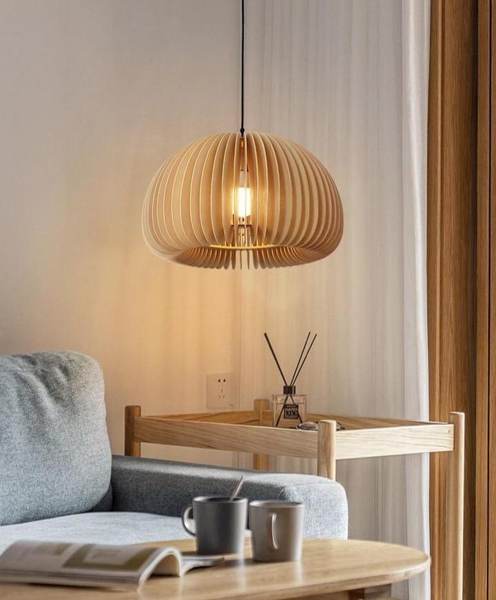 Lampada a sospensione da soffitto con zucca in legno