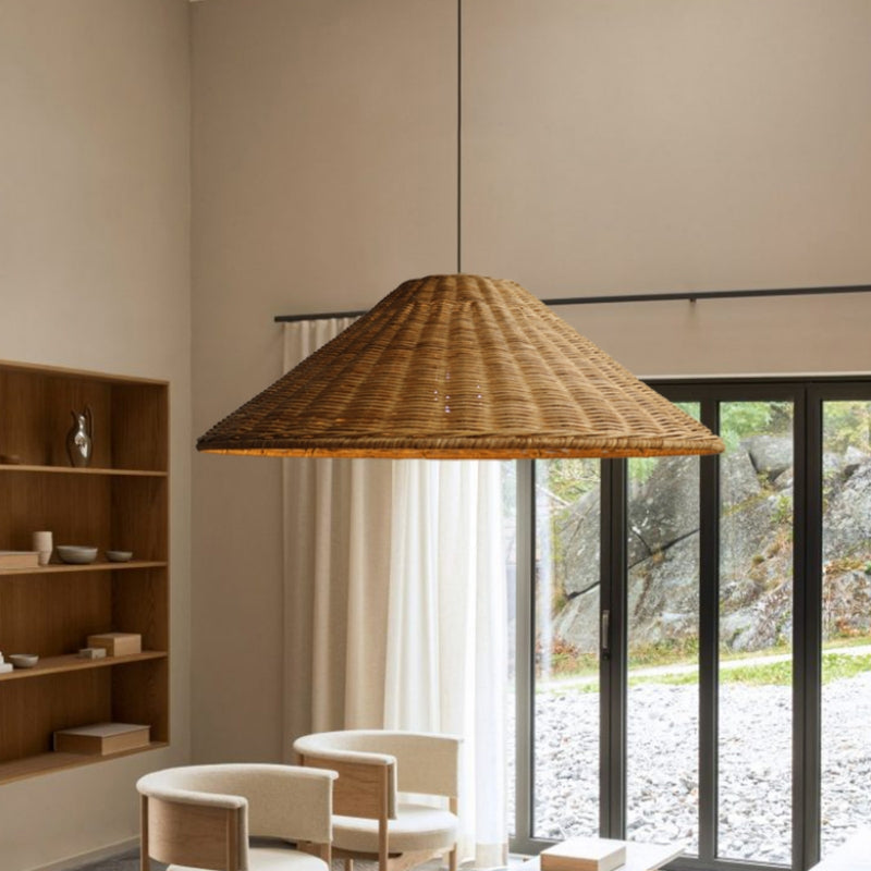 Muto vintage håndlavet LED-pendellampe i rattan — loftmontering med fast tilslutning, pærer medfølger ikke