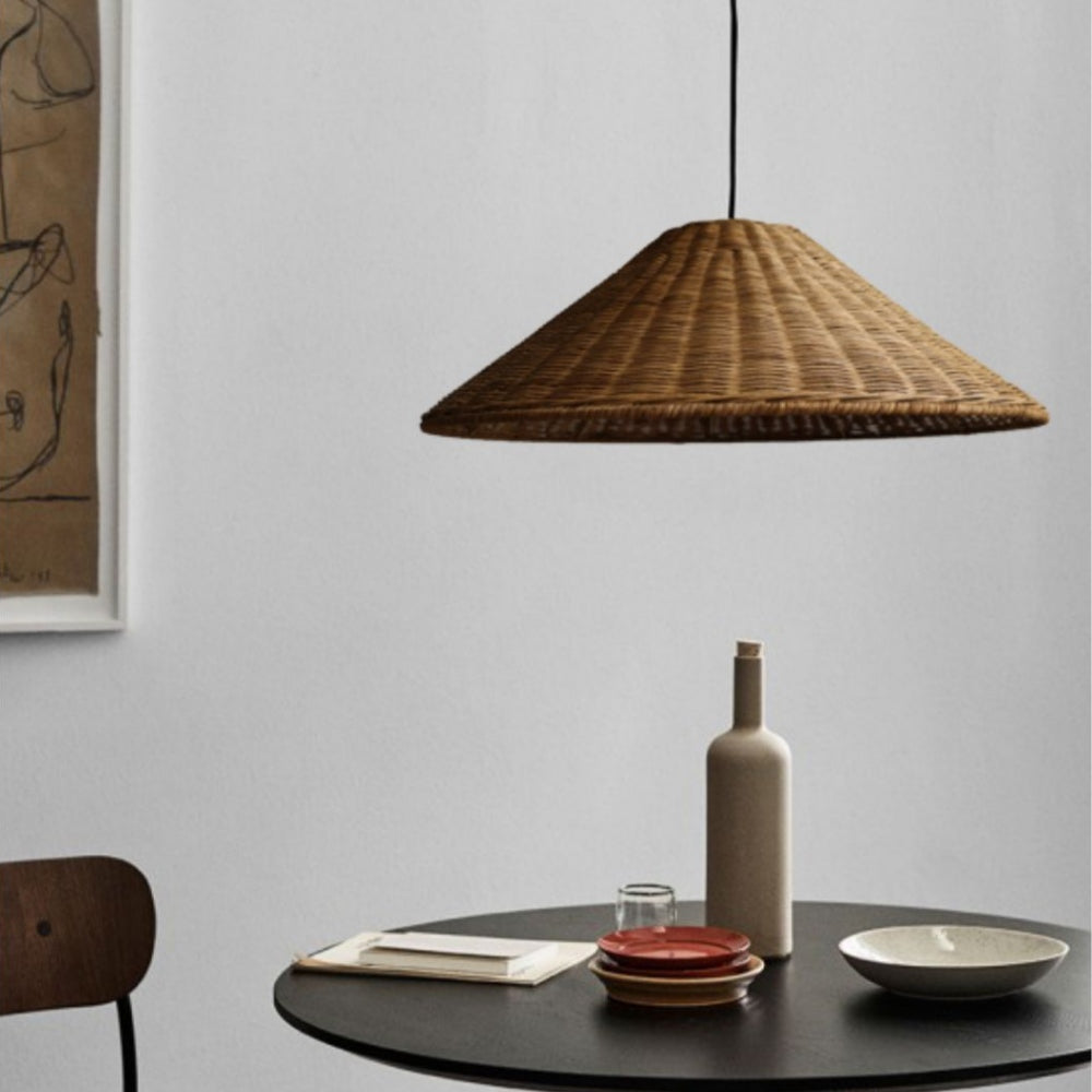 Muto vintage håndlavet LED-pendellampe i rattan — loftmontering med fast tilslutning, pærer medfølger ikke