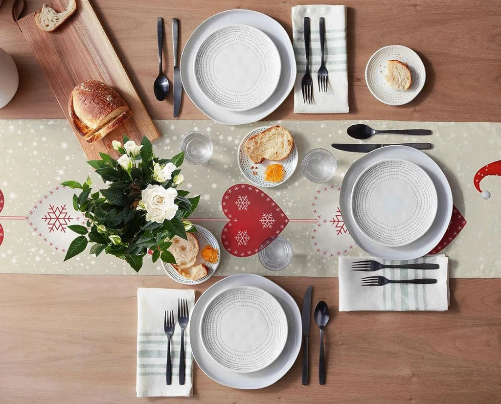 Linen Table Runner For Holiday Tables From GlacierLane Reusable Snowflake Elves