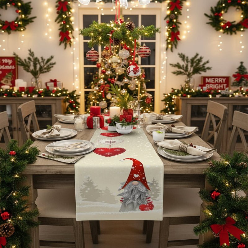 Linen Table Runner For Holiday Tables From GlacierLane Reusable Snowflake Elves