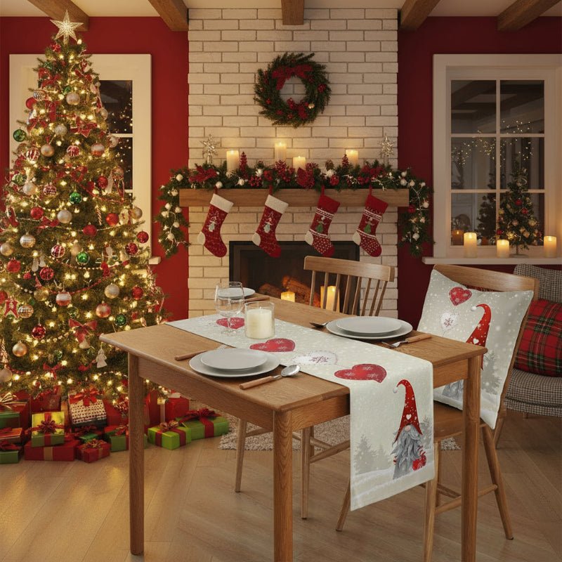 Linen Table Runner For Holiday Tables From GlacierLane Reusable Snowflake Elves