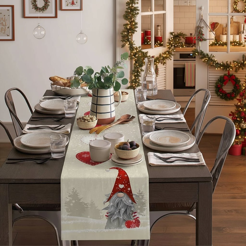 Linen Table Runner For Holiday Tables From GlacierLane Reusable Snowflake Elves