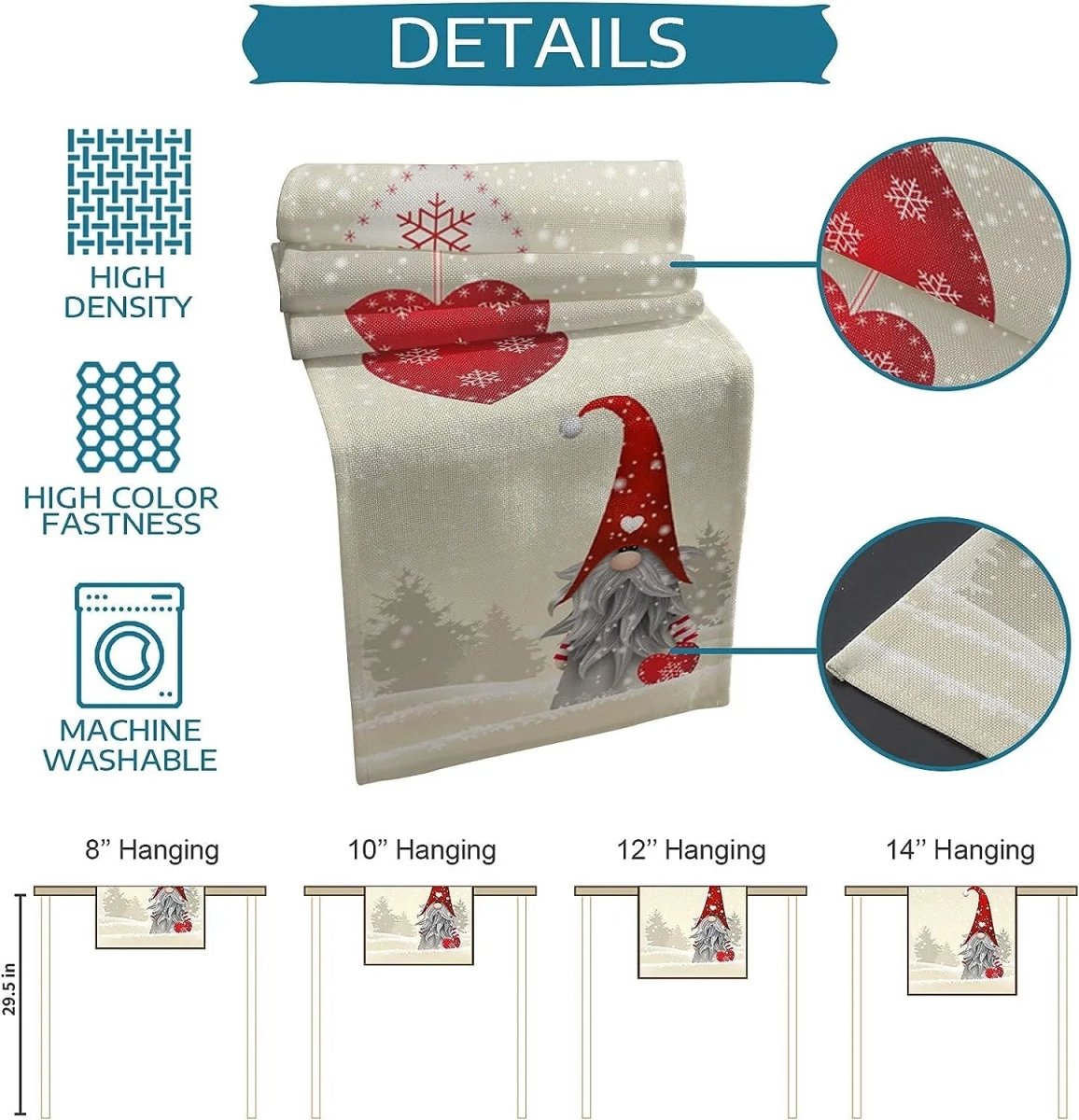 Linen Table Runner For Holiday Tables From GlacierLane Reusable Snowflake Elves