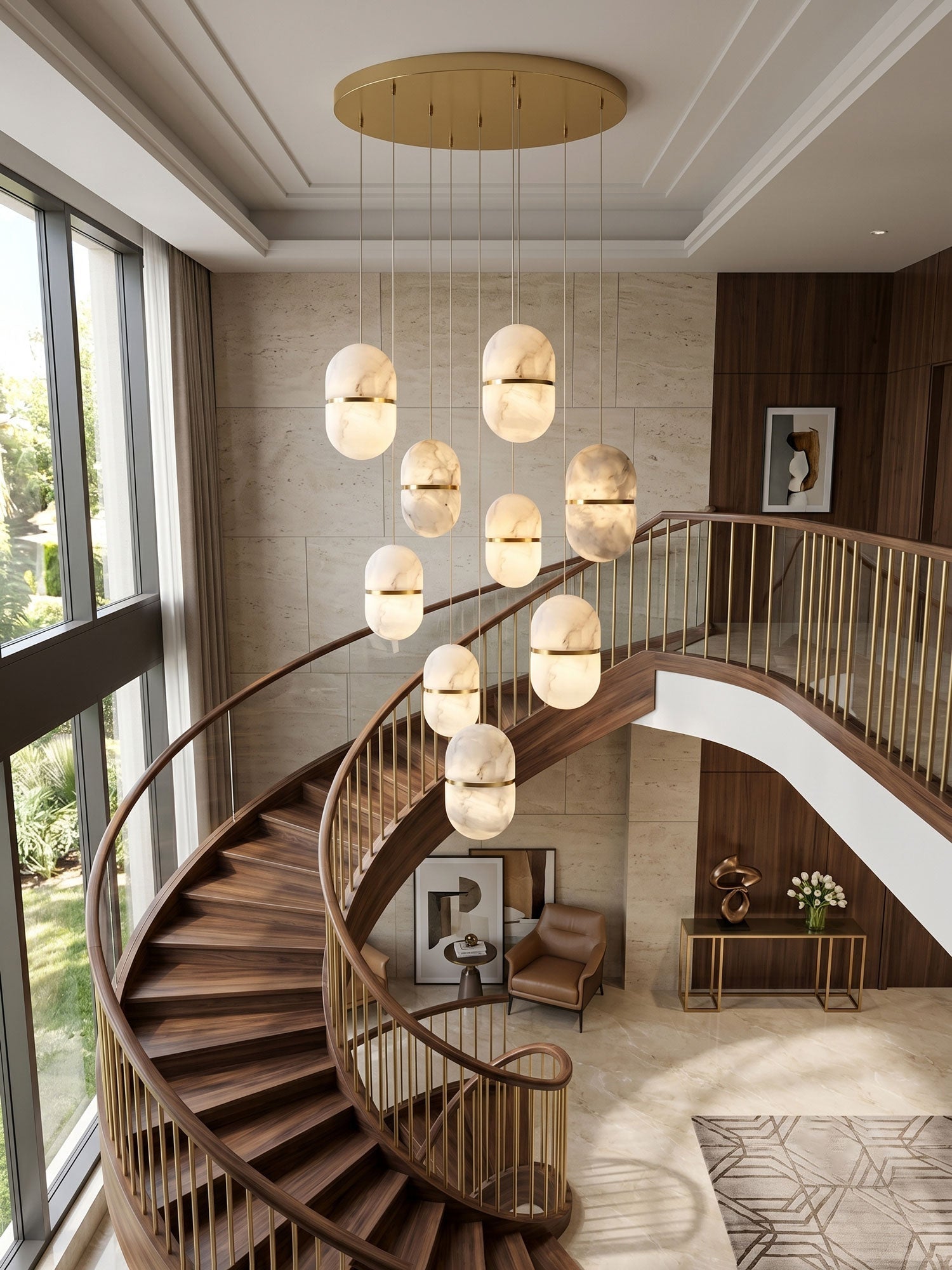 Lampada da soffitto a sospensione YUM in alabastro elegante