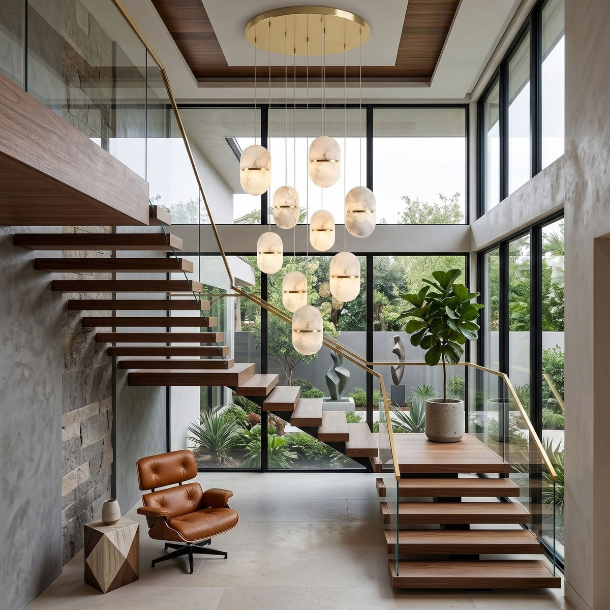 Lampada da soffitto a sospensione YUM in alabastro elegante