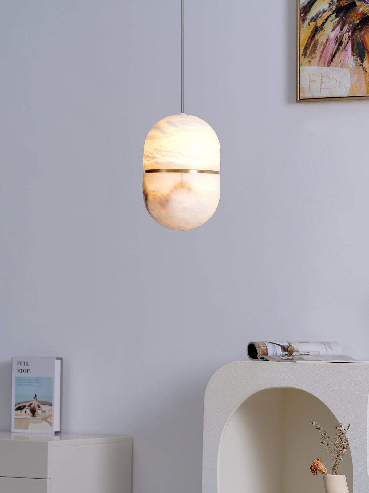 Lampada da soffitto a sospensione YUM in alabastro elegante