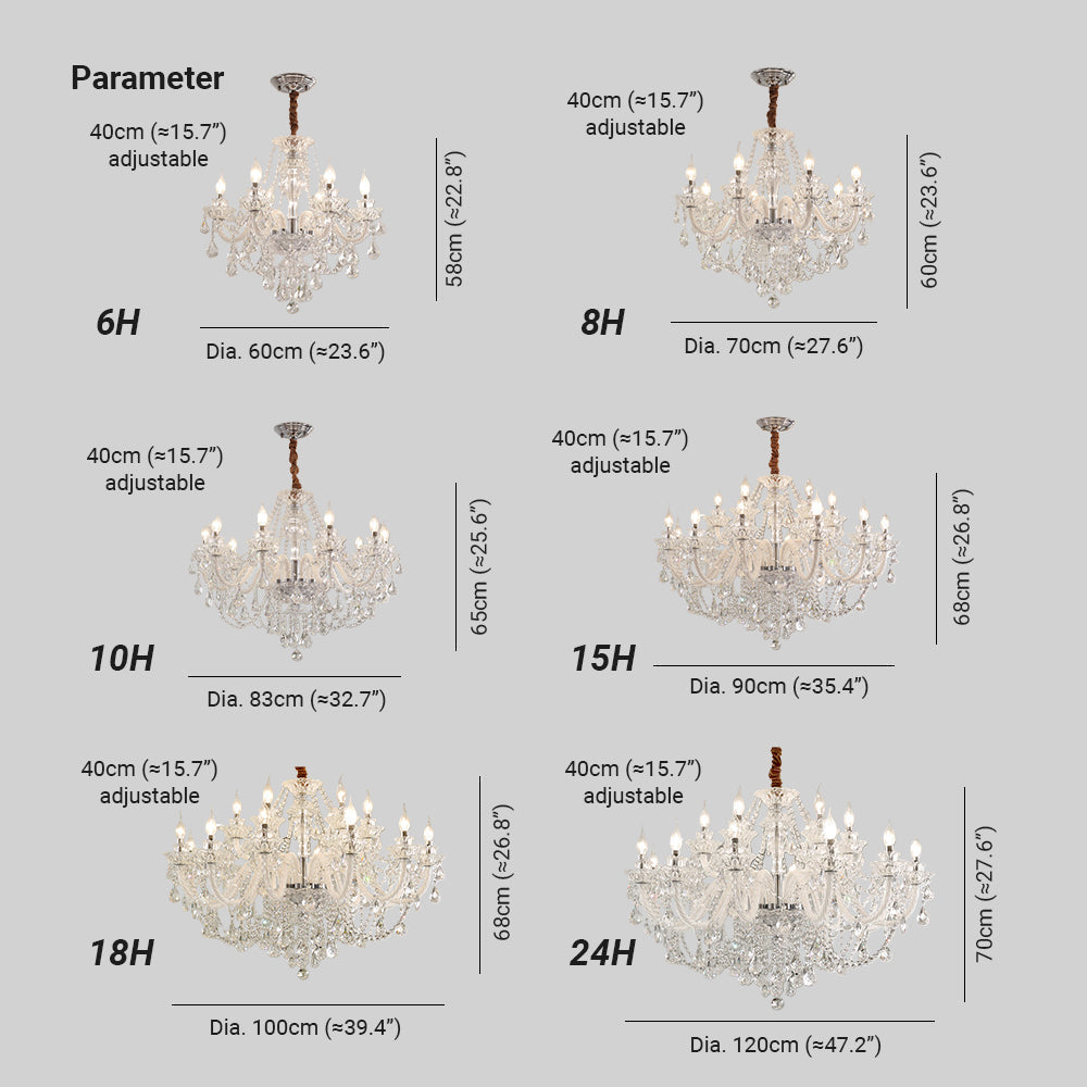 Silva French Crystal Chandelier — Indoor Fixture, Fits 10-15㎡ Rooms, Hardwired
