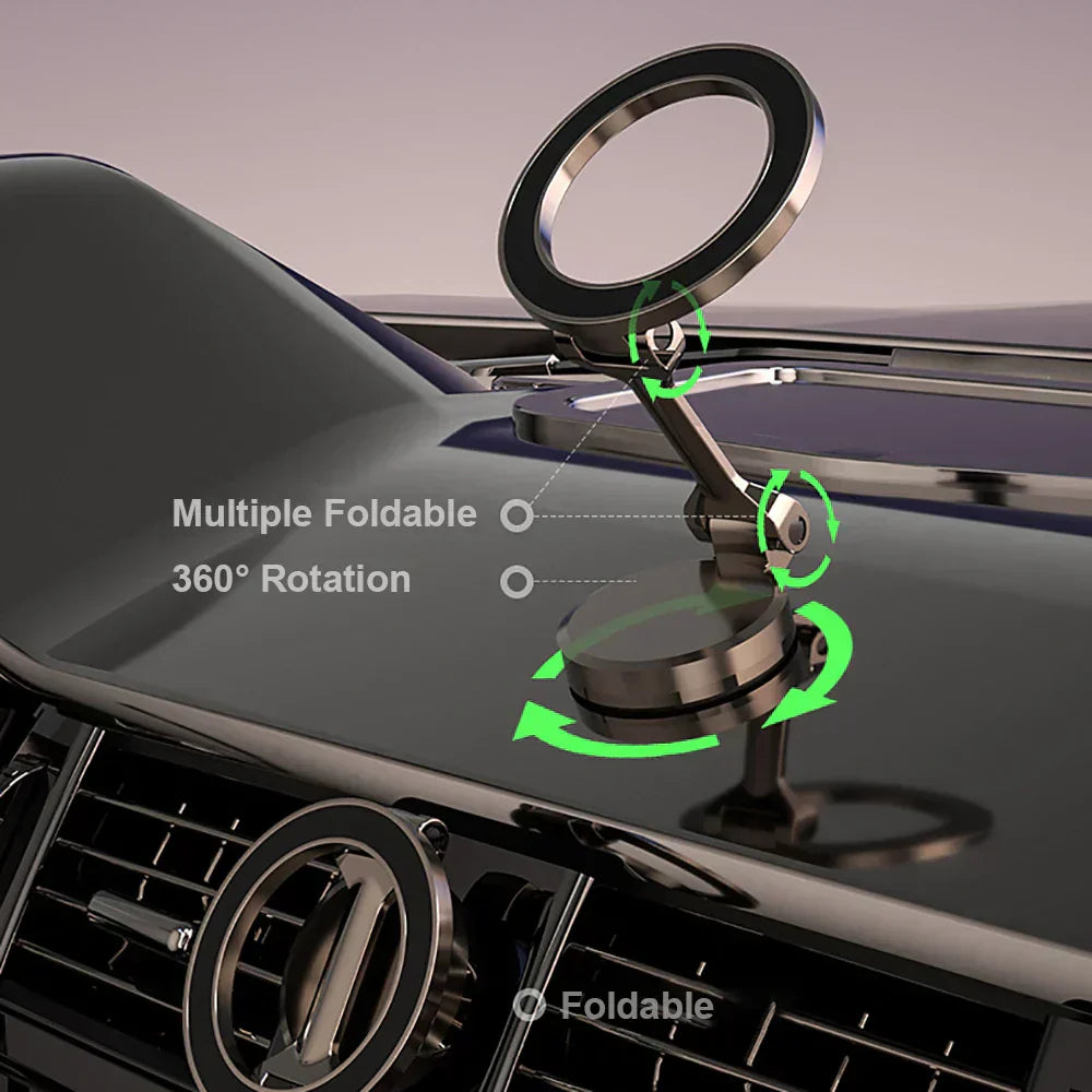 Magnetic Car Phone Holder - 360 Degree Rotating - Foldable - Zinc Alloy & ABS - Universal Fit
