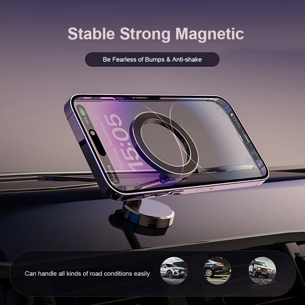 Magnetic Car Phone Holder - 360 Degree Rotating - Foldable - Zinc Alloy & ABS - Universal Fit