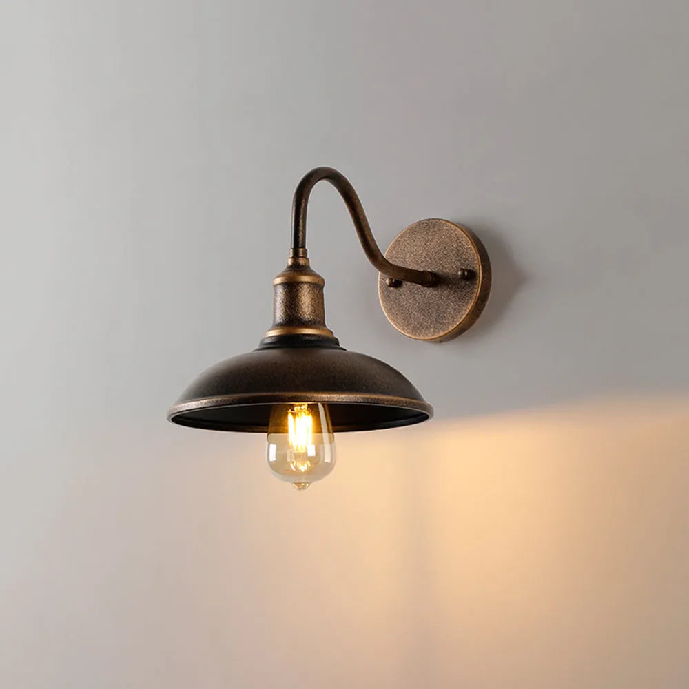 Ray rustik skålformad vägglampa i metall, antikmässing - varmvit LED-lampa ingår