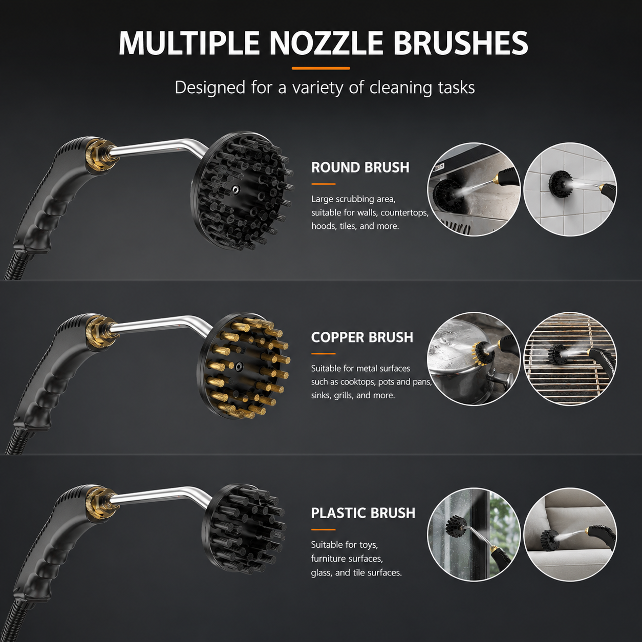 Pembersih Stim Tekanan Tinggi - 2800W - Tanpa Bahan Kimia - Untuk Dapur, Kereta & Bilik Mandi - Jingga & Putih