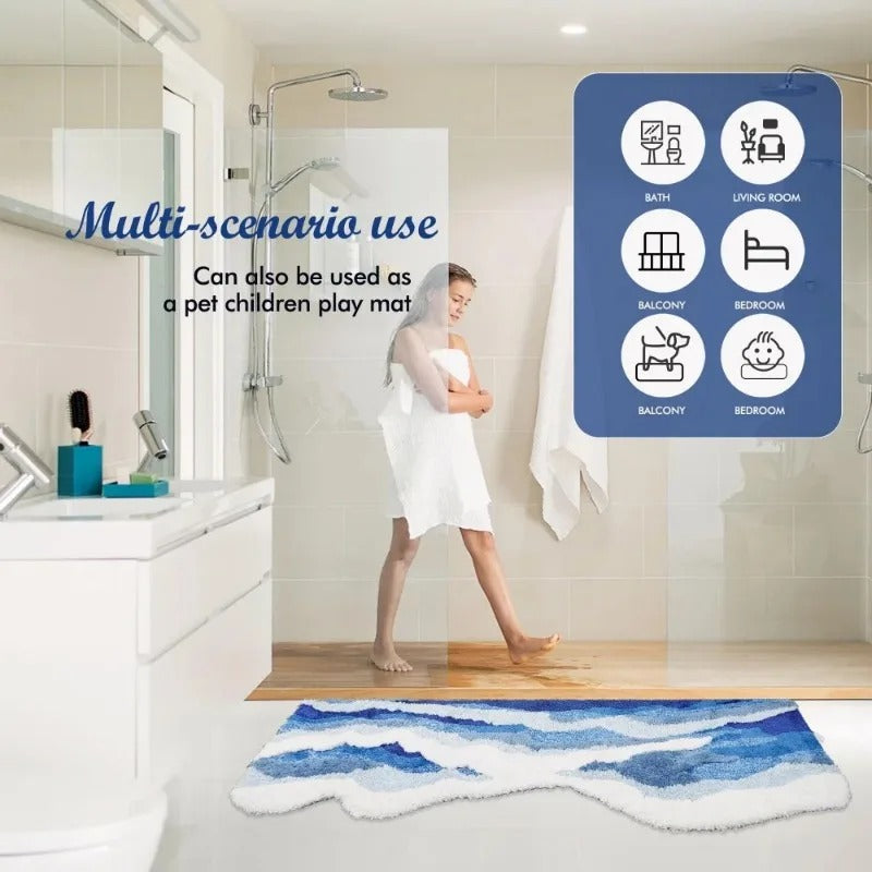 蔚蓝漂流海浪绒面地毯 柔软防滑地垫