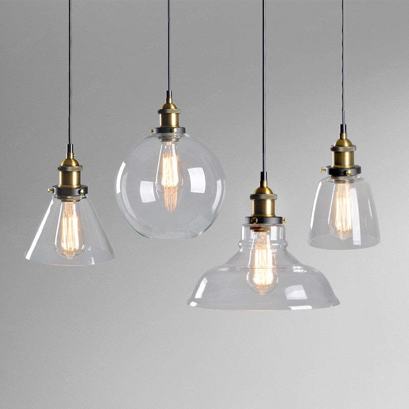 June Industrial Pendant Lamp — Clear, Amber & Smoke Grey Glass Shade