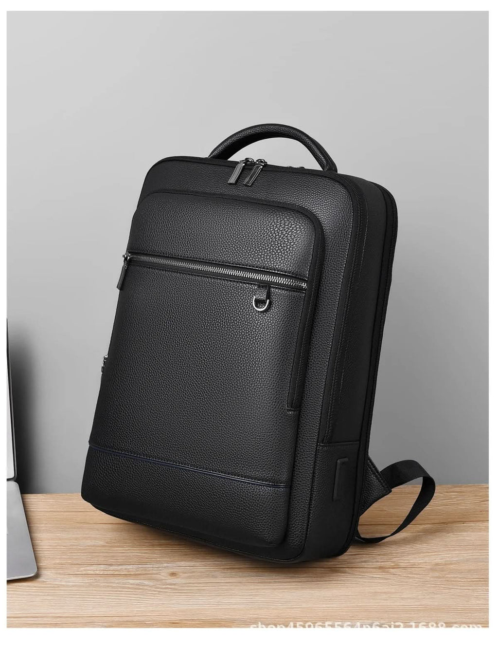 Zaino elegante in pelle con porta USB per laptop da 15.6 pollici, unisex