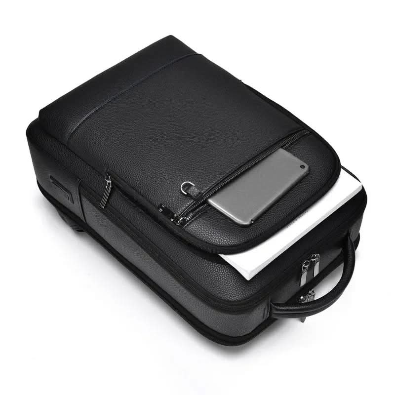 Zaino elegante in pelle con porta USB per laptop da 15.6 pollici, unisex