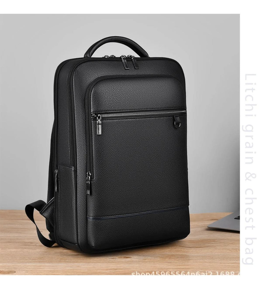 Zaino elegante in pelle con porta USB per laptop da 15.6 pollici, unisex