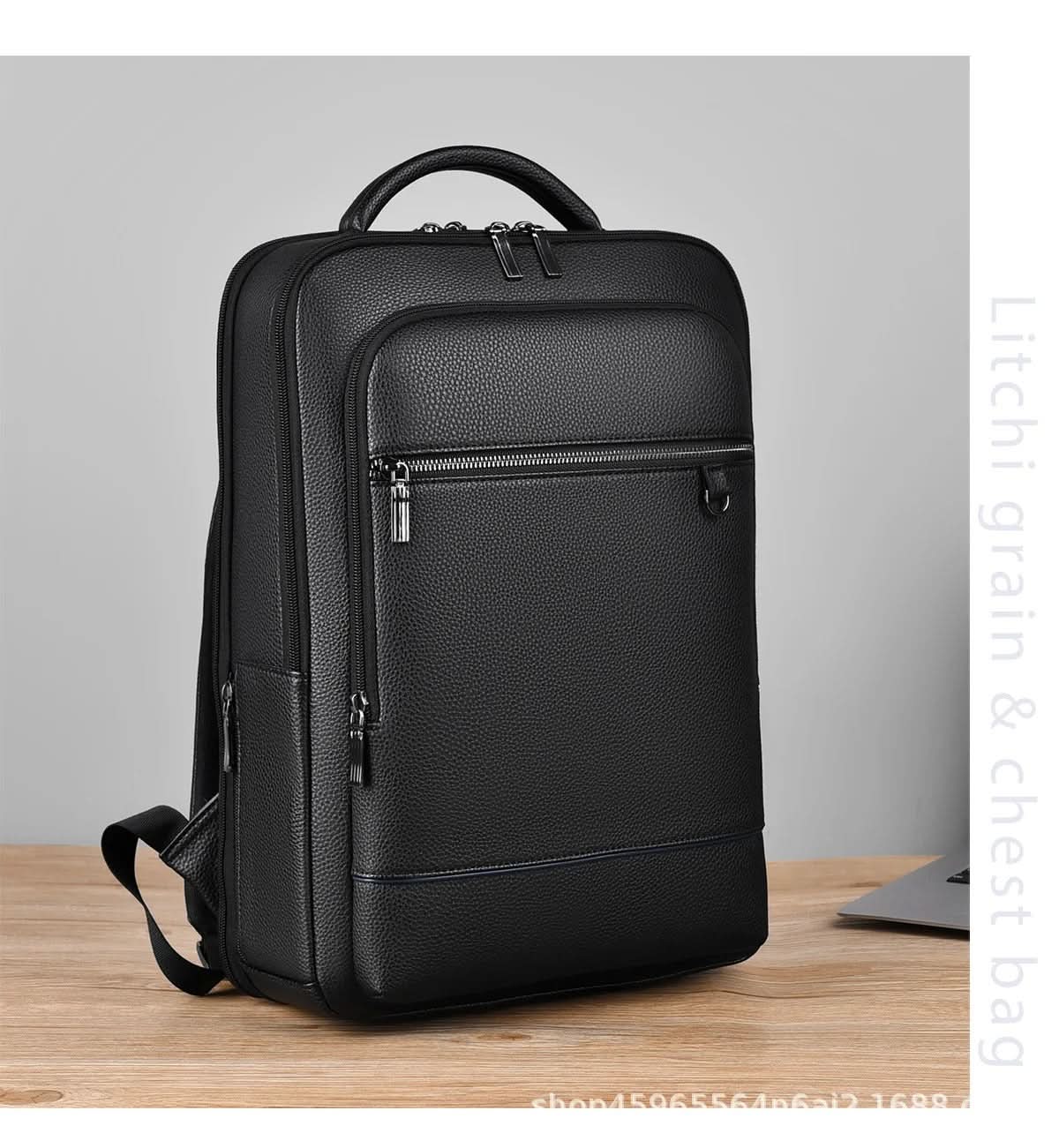 Zaino elegante in pelle con porta USB per laptop da 15.6 pollici, unisex