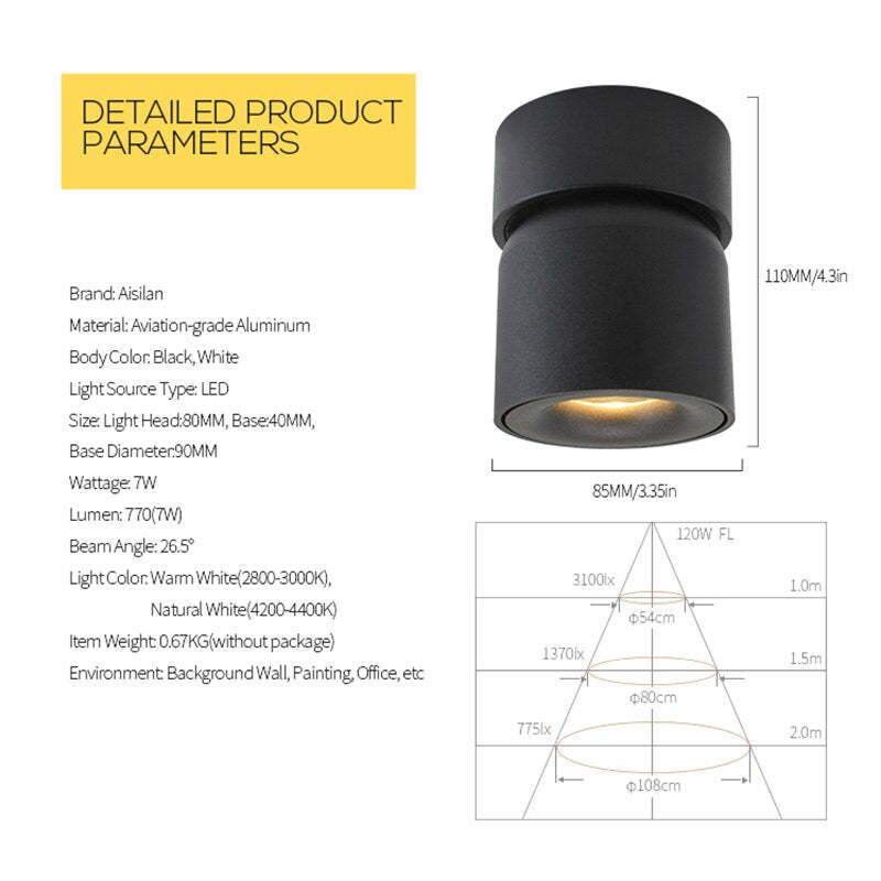 Kilo LED-loftlampe - moderne spotlight-design, sort/hvid