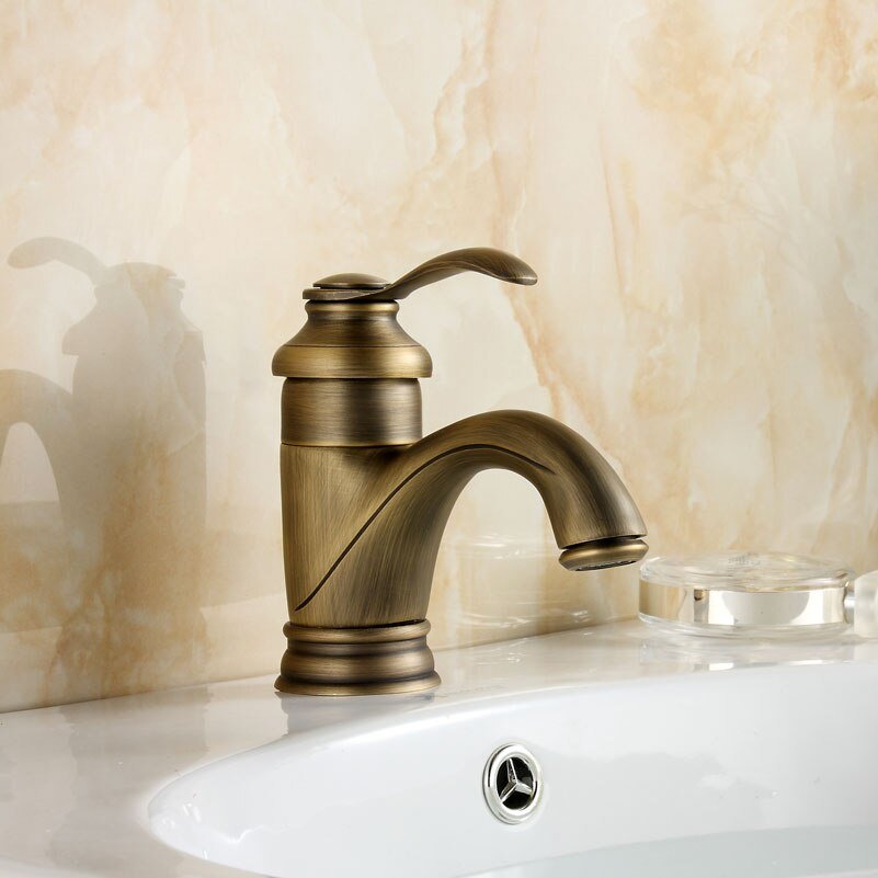 Grifo mezclador para lavabo de baño Arcline en latón antiguo
