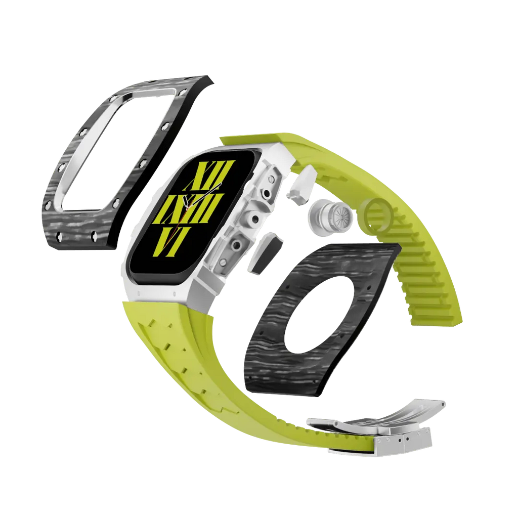 Custodia in fibra di carbonio e cinturino in silicone per Apple Watch