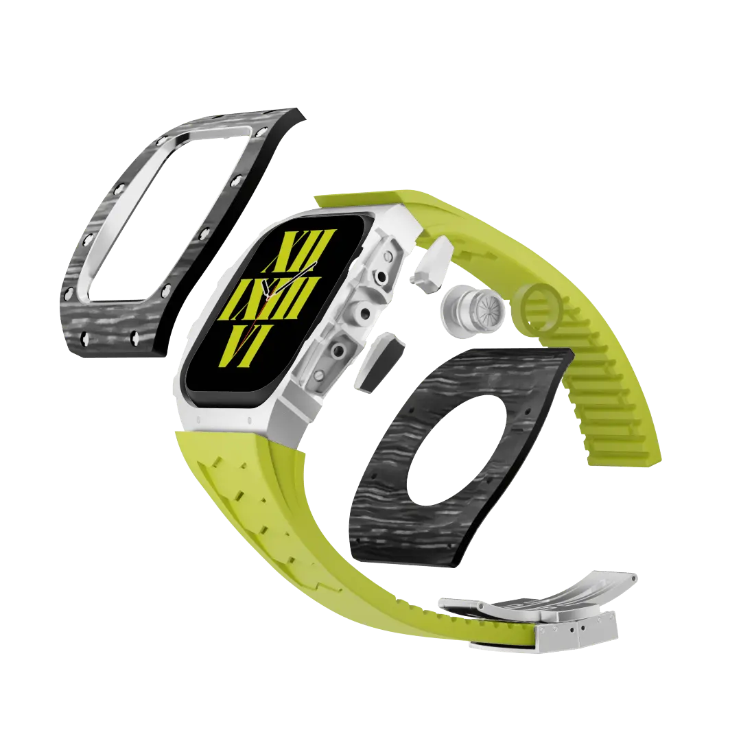 Custodia in fibra di carbonio e cinturino in silicone per Apple Watch