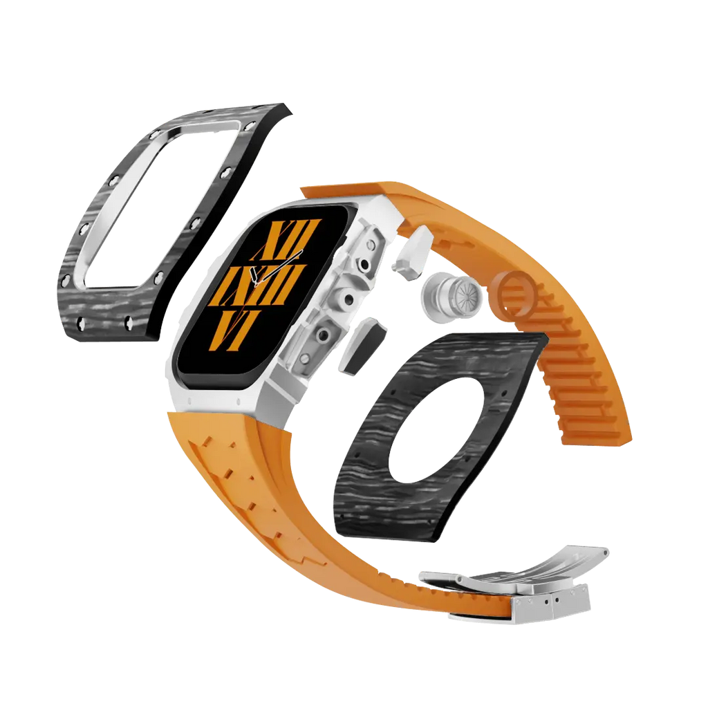 Custodia in fibra di carbonio e cinturino in silicone per Apple Watch