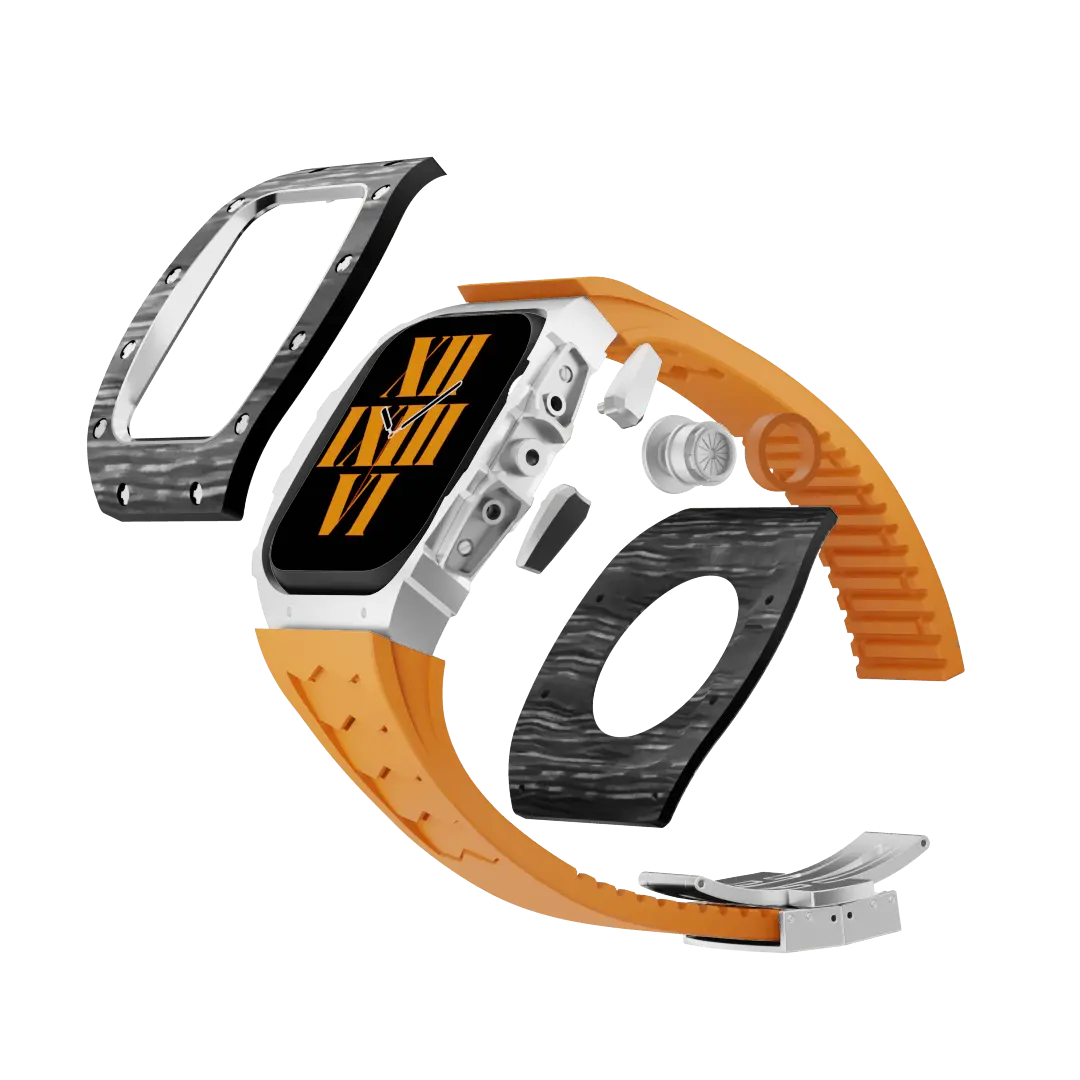 Custodia in fibra di carbonio e cinturino in silicone per Apple Watch