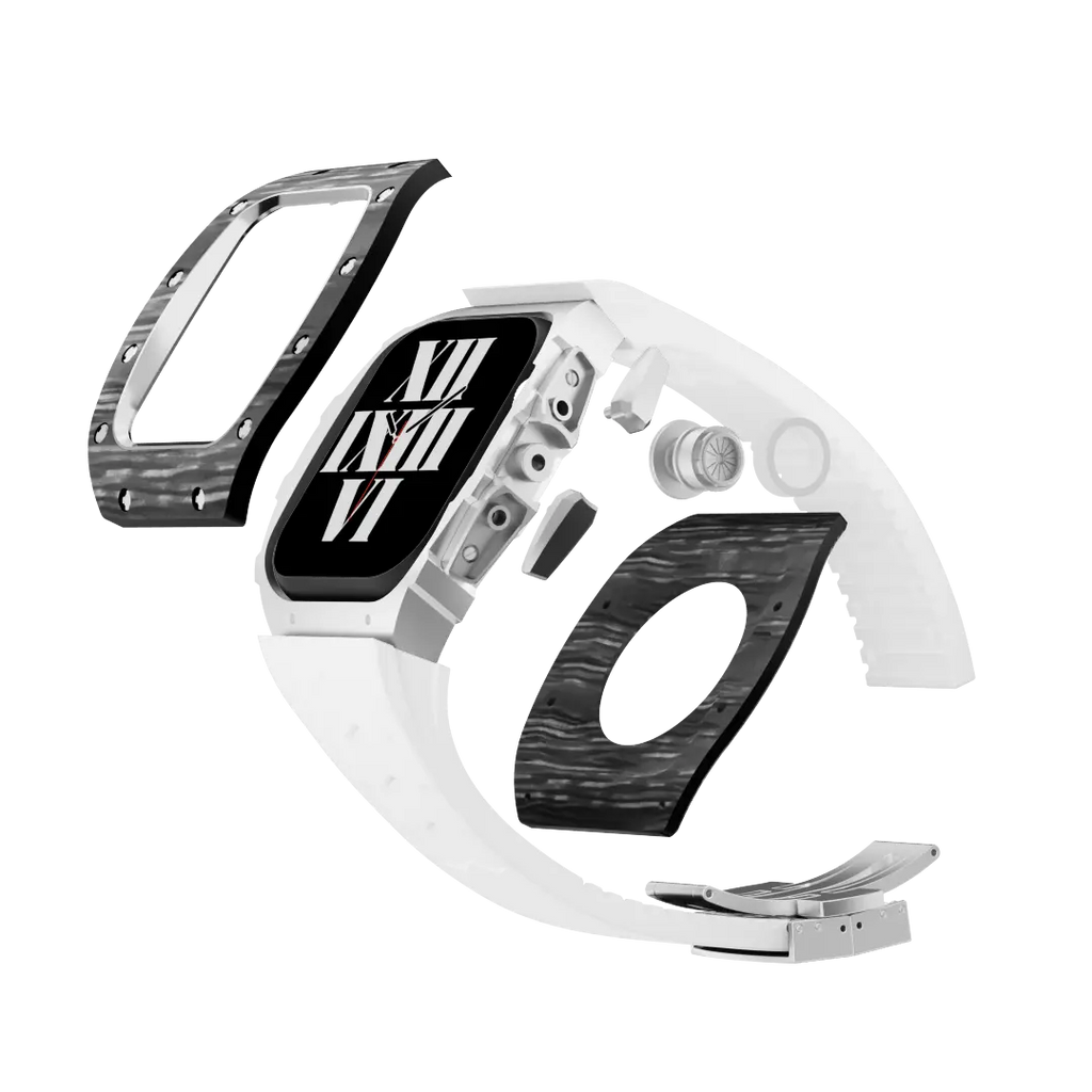 Custodia in fibra di carbonio e cinturino in silicone per Apple Watch