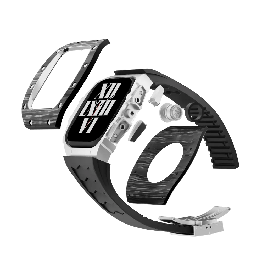 Custodia in fibra di carbonio e cinturino in silicone per Apple Watch