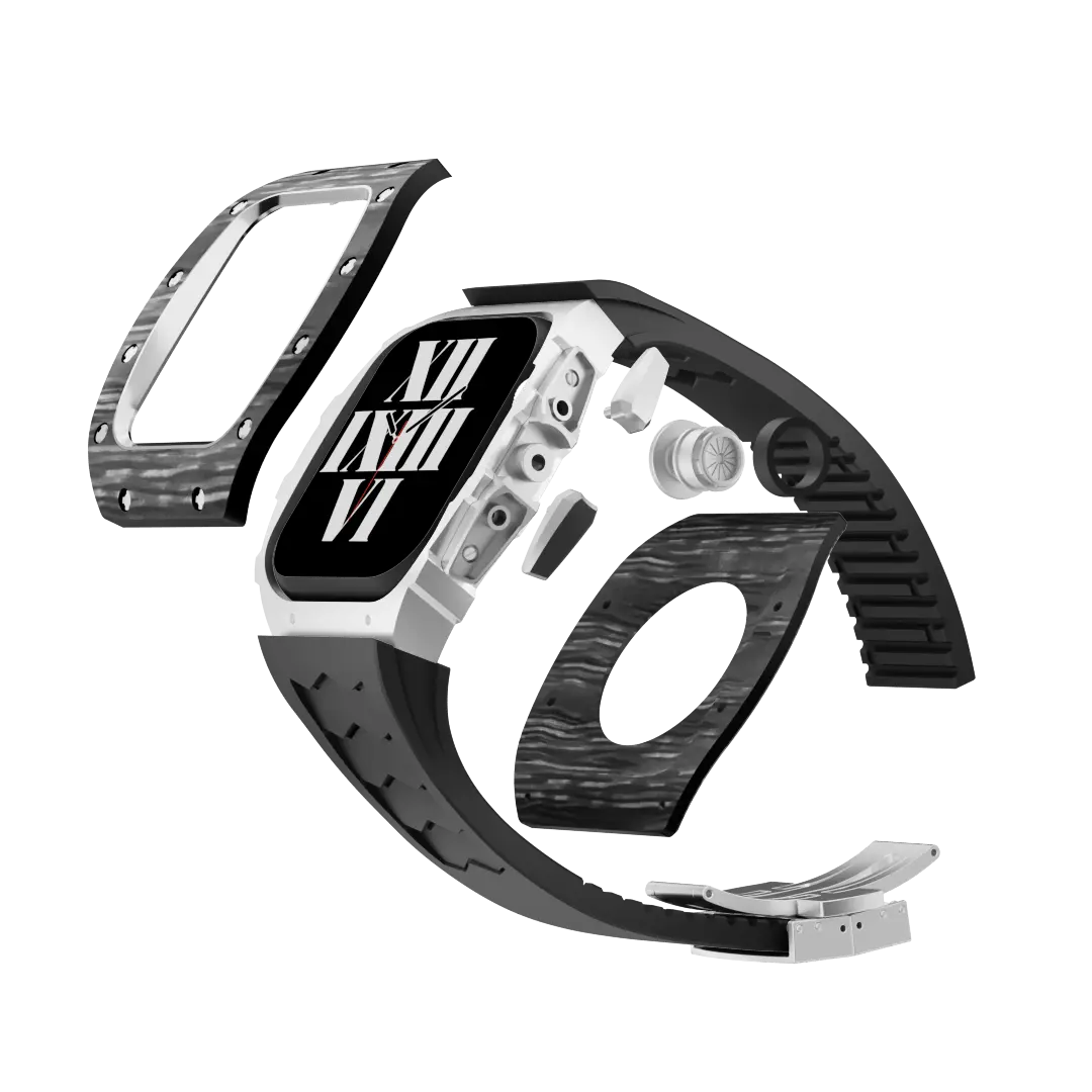 Custodia in fibra di carbonio e cinturino in silicone per Apple Watch