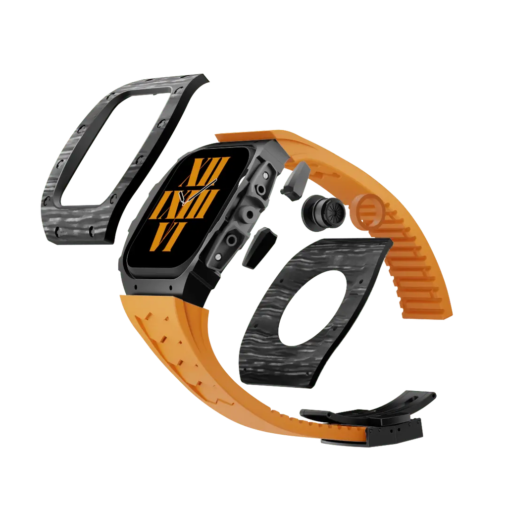 Custodia in fibra di carbonio e cinturino in silicone per Apple Watch