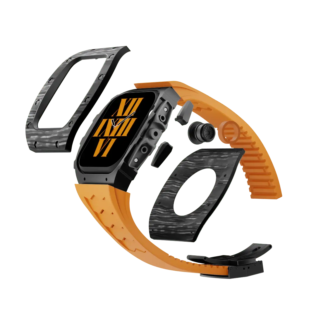 Custodia in fibra di carbonio e cinturino in silicone per Apple Watch